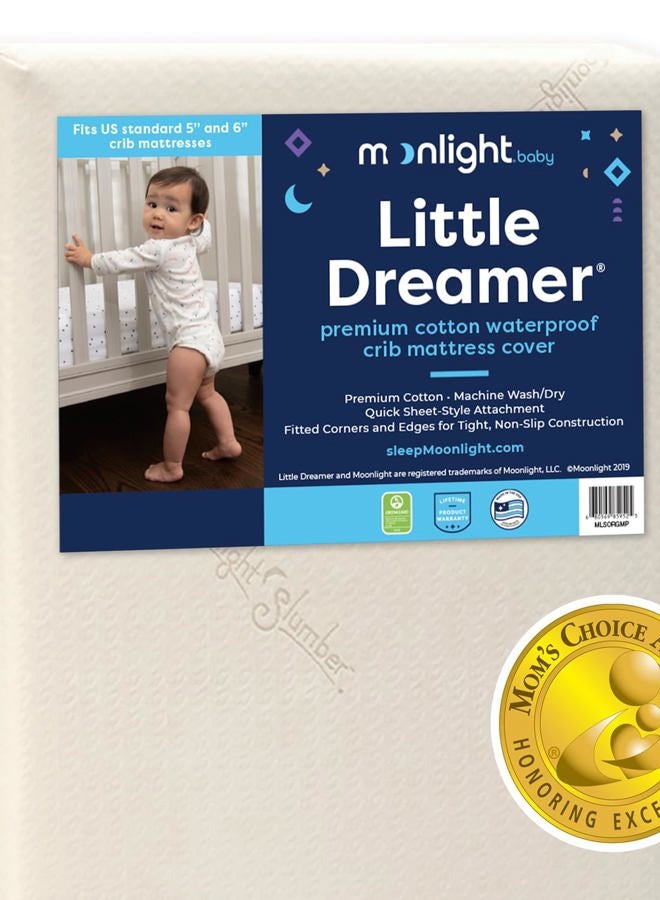Moonlight Slumber Little Dreamer Crib Mattress Cover, Ecru, Waterproof, Plush Cotton, Hypoallergenic - Image 1