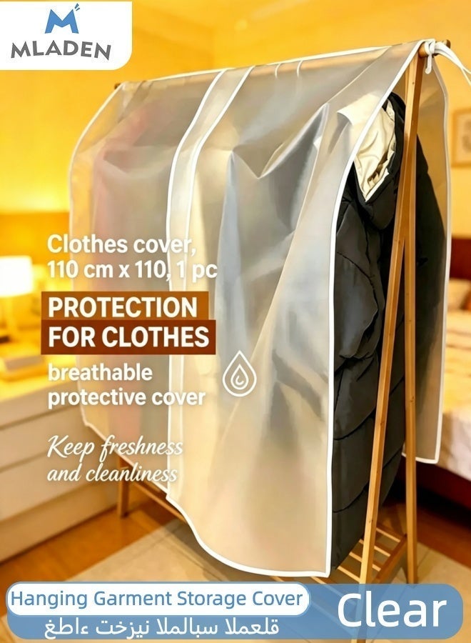 MLADEN Large Hanging Garment Storage Cover, 110CM Waterproof Dustproof Wardrobe Dust Cover with Velcro Design, Reusable Clothes Protector Organizer for Dresses, Coats, Suits – Breathable Portable Rack Cover for Home & Travel - Image 1