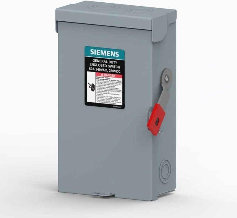 SIEMENS GNF222LA 60Amp 2Pole 240V General Duty Plus Series Mechanical Safety Switch NonFusible Indoor Grey Manual Wall Mount