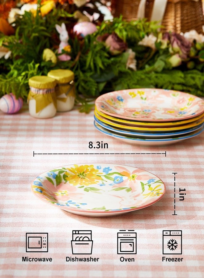 Metahom Easter Salad Plates, 8" Ceramic Bunny Plate Set, Dessert Appetizer Dishes Set of 6, Watercolor Style, Dishwasher & Microwave Safe, Set of 6 - Image 2