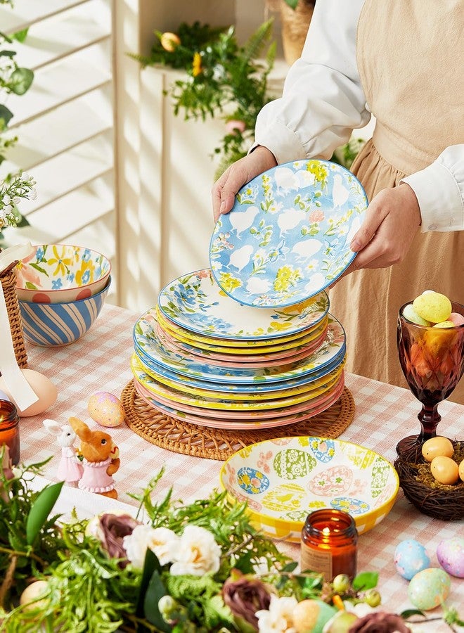 Metahom Easter Salad Plates, 8" Ceramic Bunny Plate Set, Dessert Appetizer Dishes Set of 6, Watercolor Style, Dishwasher & Microwave Safe, Set of 6 - Image 5
