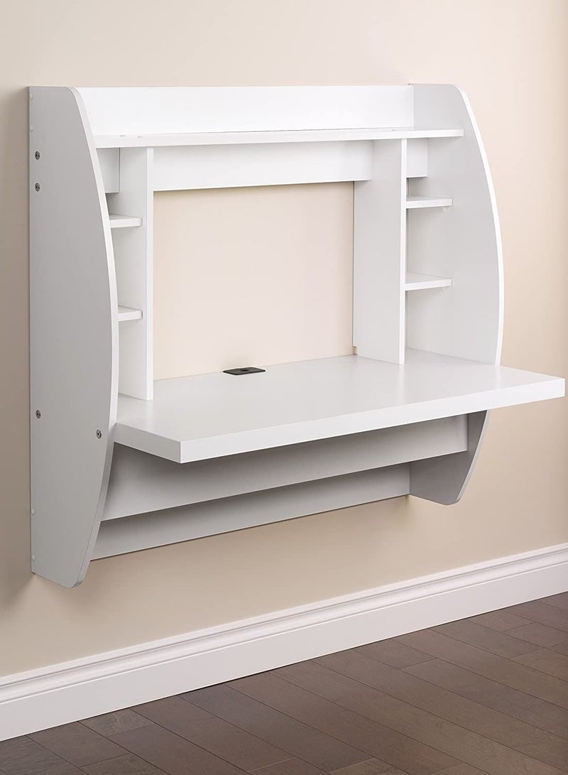 Floating Space Saving Wall Mounted Table TV Shelf Computer Desk for Home Office Workstation with multiple storage shelves side compartments and wire management system Sturdy Material