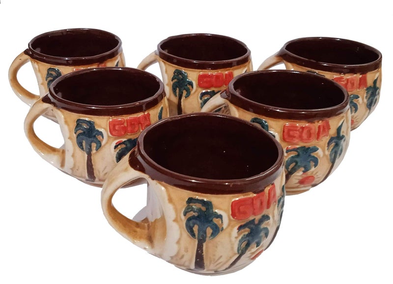Purpledip Ceramic Tea Coffee Cups: Set of 6 Goa Beach Design Mugs (10059) - Image 3