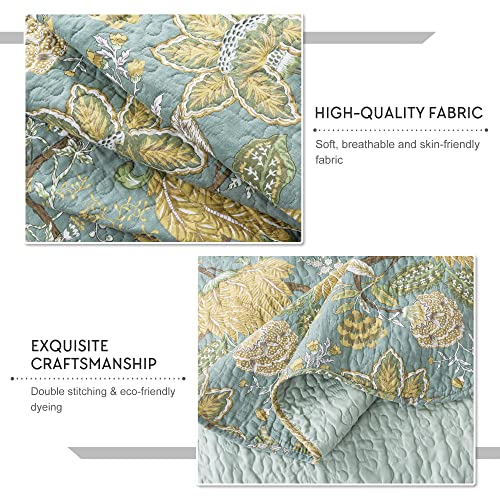 Travan 3-Piece Quilt Set Quilted Bedspread Cotton Coverlet Set Floral Printed Oversized Quilted Bedding Set with Shams for All Season, Green Vine, King Size - Image 5