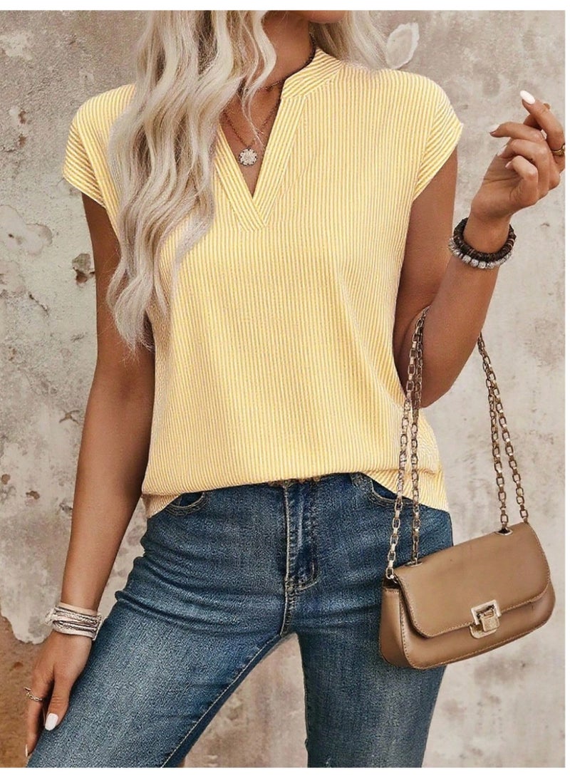 EMERY ROSE Striped Print Notch Collar Casual Versatile Short Sleeve Shirt - Image 5