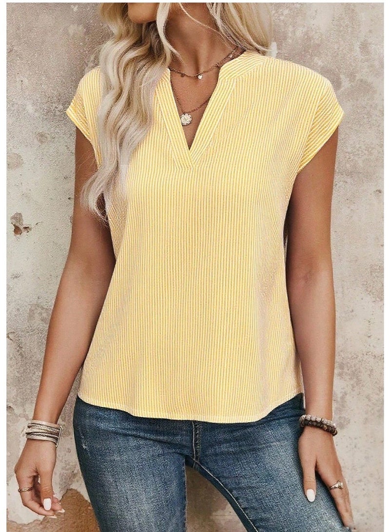 EMERY ROSE Striped Print Notch Collar Casual Versatile Short Sleeve Shirt - Image 4
