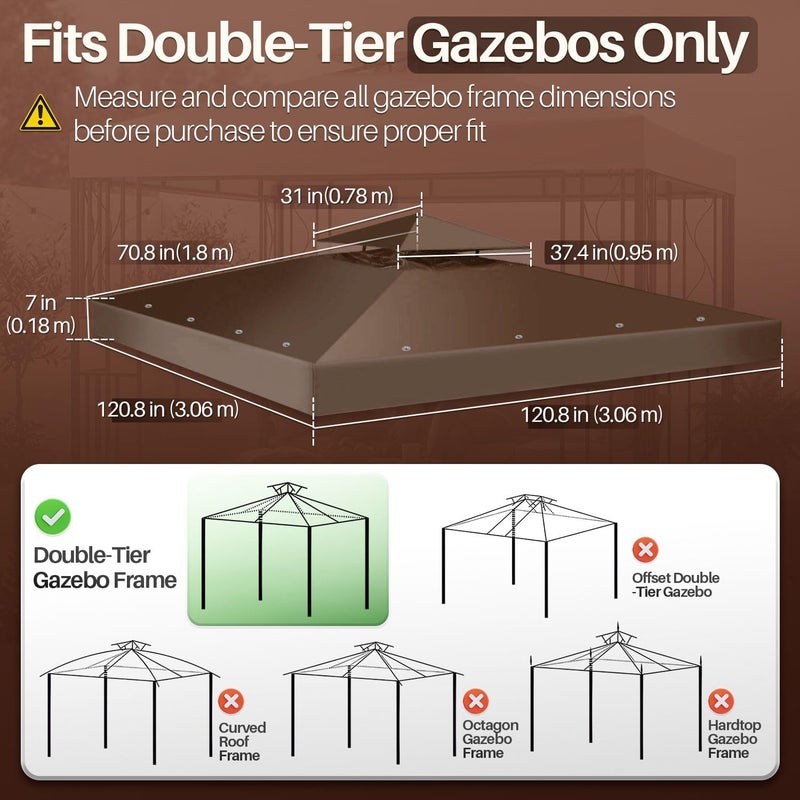 Flexzion Gazebo Top Replacement 10x10 Feet - Canopy Replacement Cover for Double Canopy Tent Dual Tier Pop Up Gazebo Tent Netting Cover, Water, Dirt, and UV Resistant Grill Canopy Replacement Cover - Image 5