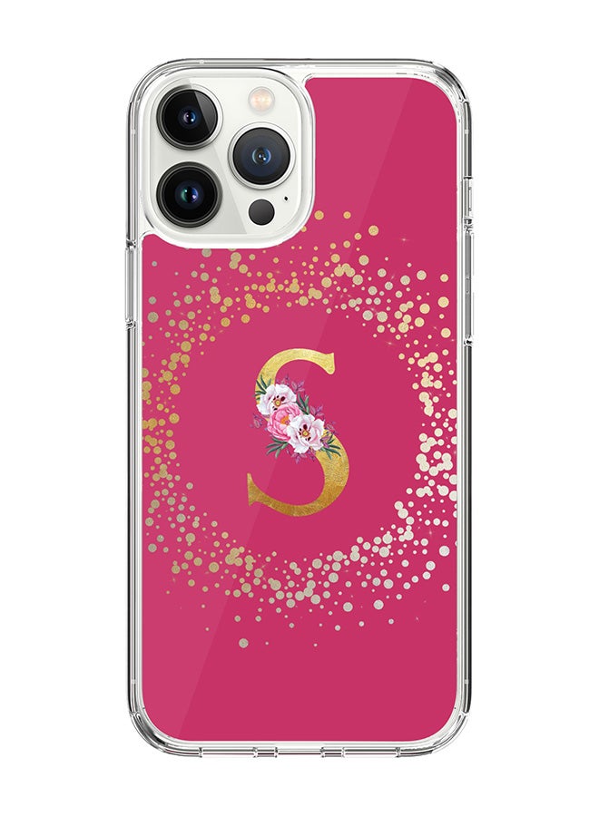 Stylizedd Classic Clear Case For iPhone 14 Pro Max, Hybrid Soft Case Thin Cover- Custom Monogram Initial Letter Floral Pattern Alphabet - S(Dark Pink Rose) - Image 1