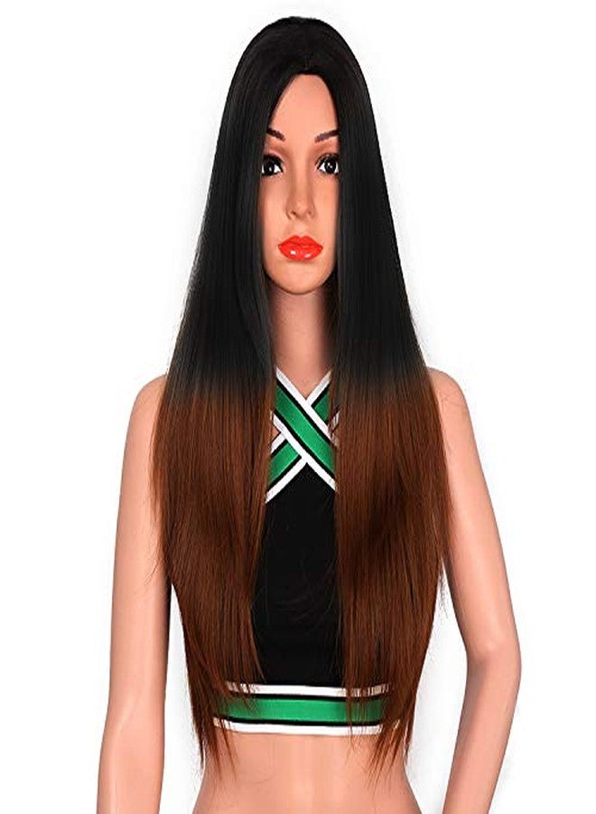 بلوشيا شعر مستعار نسائي طويل من BLUSHIA، مصنوع من مواد صناعية، مع خصلات ذهبية، مناسب للنساء/شعر مستعار نسائي، شعر طبيعي، أسود أومبري (بدون غرة). - Image 5