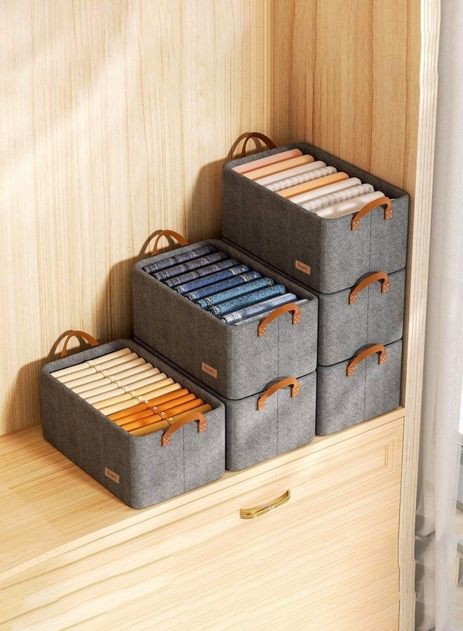 6pcs Foldable Fabric Clothes Organizer and Storage Box with Convenient Carry Side Handles - Image 1