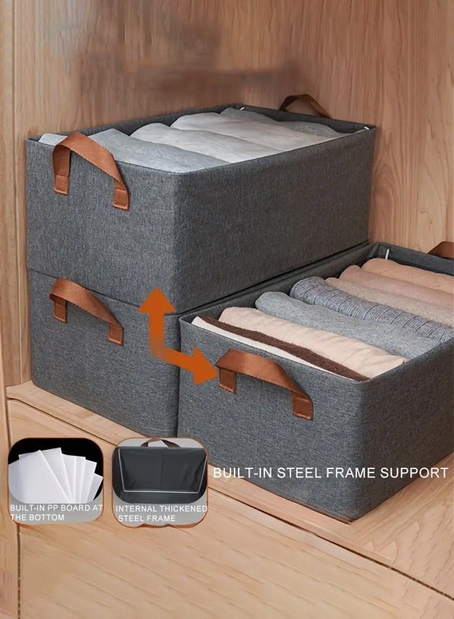 6pcs Foldable Fabric Clothes Organizer and Storage Box with Convenient Carry Side Handles - Image 3