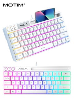 Motim 61 Keys Wired RGB Gaming Keyboard with Phone Holder, Ultral Compact Wired Mechanical Keyboard RGB Backlit, Full-Sized Typewriter, for iOS Android and Window  - Image 1