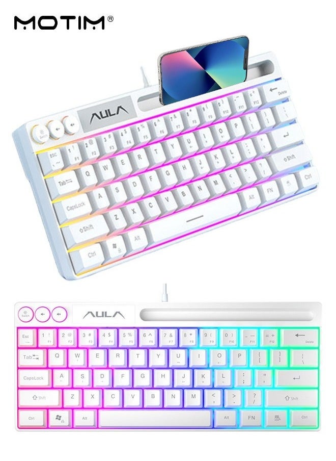 موتيم 61 مفتاحًا لوحة مفاتيح ألعاب سلكية RGB سلكية مع حامل هاتف، لوحة مفاتيح ميكانيكية سلكية مدمجة Ultral بإضاءة خلفية RGB، لوحة مفاتيح ميكانيكية سلكية كاملة الحجم، لنظامي iOS و Android و Window  - Image 1