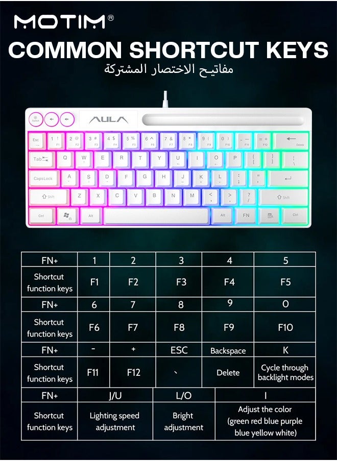 61 Keys Wired RGB Gaming Keyboard with Phone Holder, Ultral Compact Wired Mechanical Keyboard RGB Backlit, Full-Sized Typewriter, for iOS Android and Window
