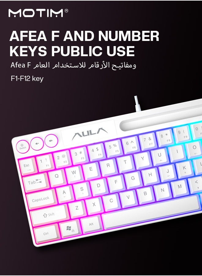 61 Keys Wired RGB Gaming Keyboard with Phone Holder, Ultral Compact Wired Mechanical Keyboard RGB Backlit, Full-Sized Typewriter, for iOS Android and Window