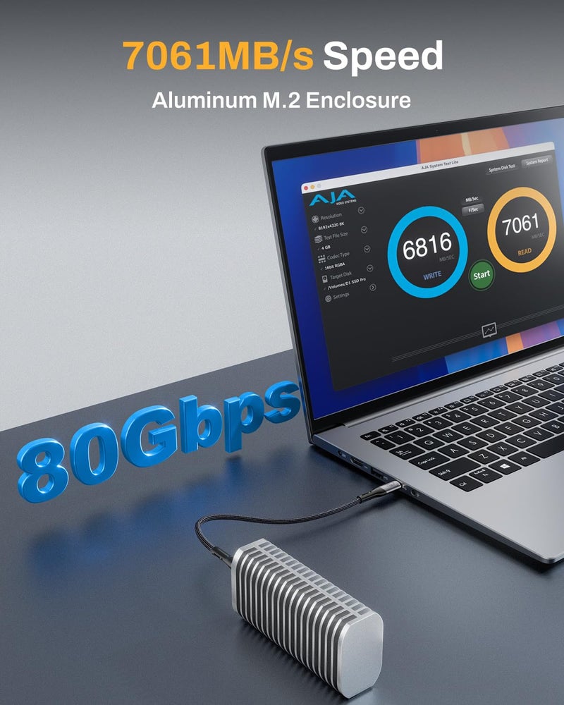 TERRAMASTER D1 SSD Pro 80Gbps M.2 NVMe SSD Enclosure, up to 7061MB/s, All-Aluminum Case with Efficient Cooling, Zero Noise, Compatible with USB 4/3.2/3.1/3.0, Thunderbolt 5/4/3 (Diskless) - Image 4
