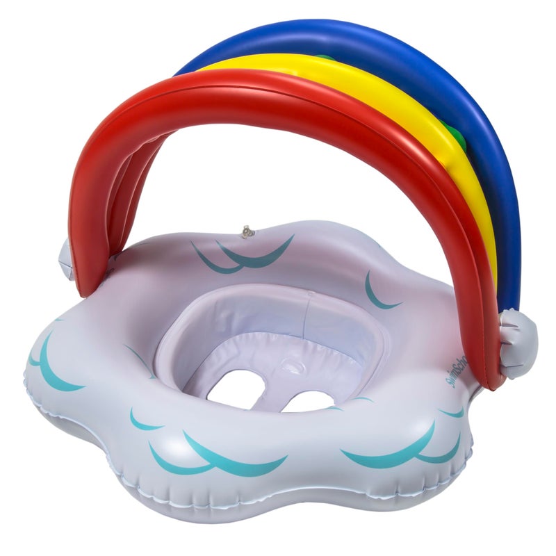 SwimSchool Rainbow Babys First Pool Float 618 Months Novelty Baby Boat with Adjustable Seat Rainbow