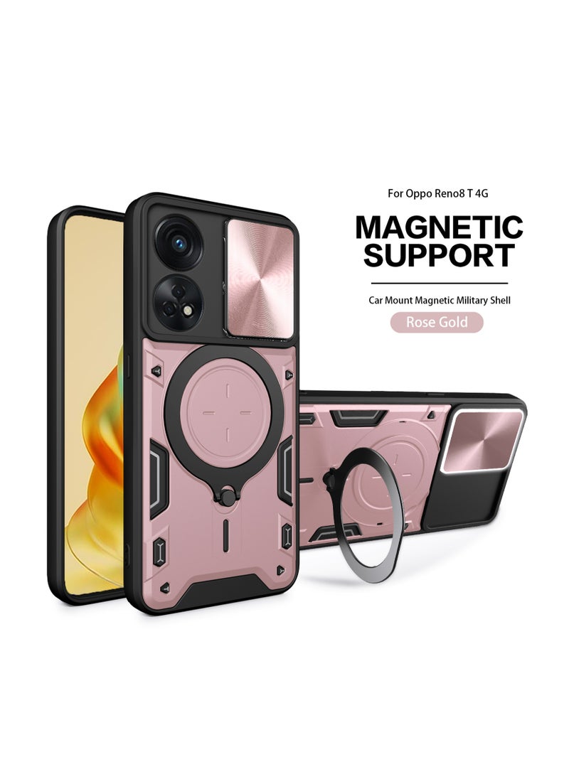 Generic - OPPO Reno 8T 4G pink Mobile Phone Case Cover, Slide Camera Lens Cover, 360°Rotating Kickstand Ring, Bumper Shockproof Phone Case，Compatible with Car Magnetic Mount - Image 1