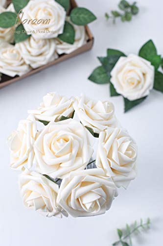 Floroom Artificial Flowers 25pcs Real Looking Cream Foam Fake Roses with Stems for DIY Wedding Bouquets Bridal Shower Centerpieces Floral Arrangements Party Tables Home Decorations - Image 2