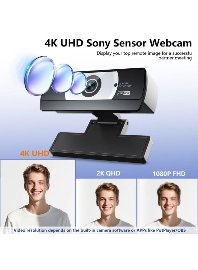 XOCLON 4K Webcam for PC - 4K Ultra HD Computer Camera with PDAF Autofocus, AI Noise-Canceling Mic, Auto Lighting Correction, 80° FOV, USB-A Plug & Play for Virtual Meetings, Live Streaming, Online Learning - Image 2