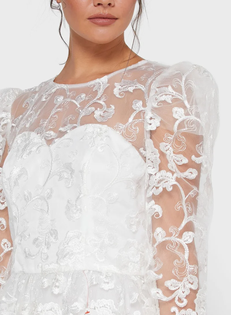 Chi-Chi London Puff Sleeve Lace Dress