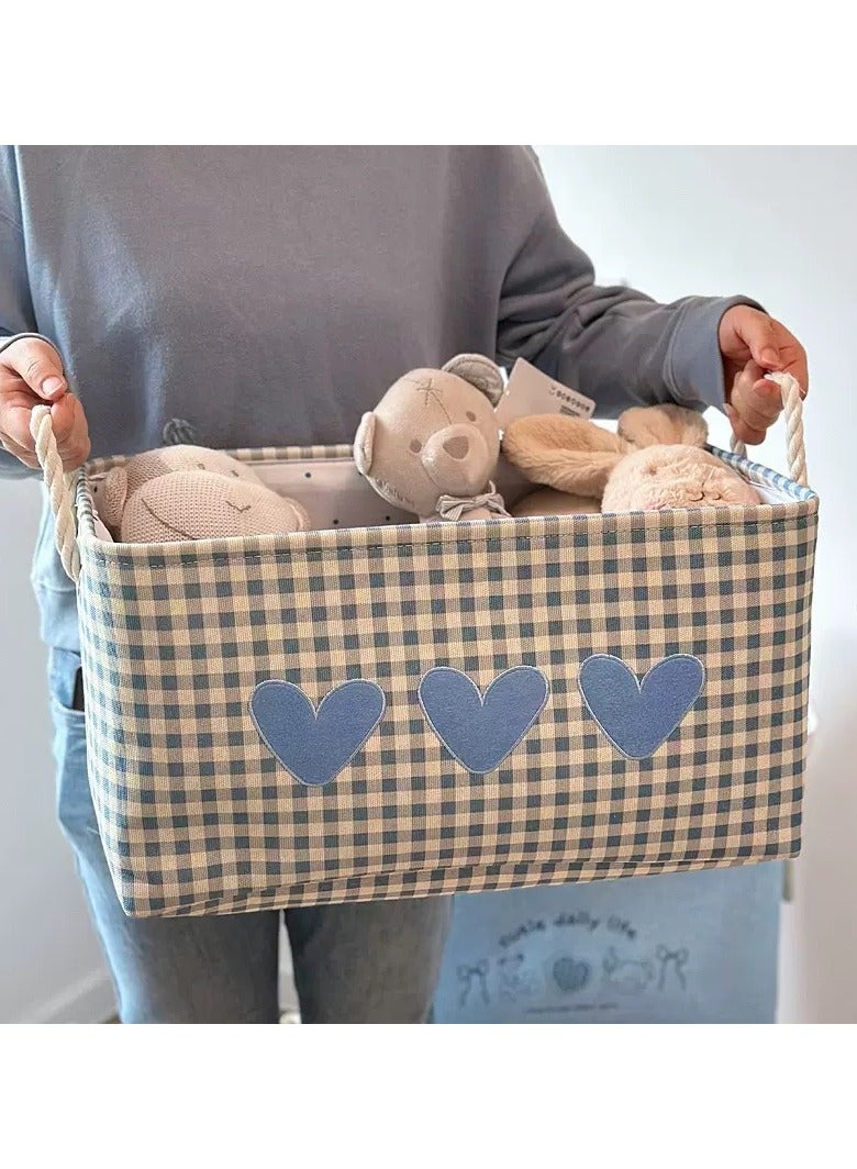 Paraphrase Foldable Large Capacity Storage Basket – Cute Blue Gingham Organizer for Clothes, Toys & Morethes, Toys & Miscellaneous Items - Image 1