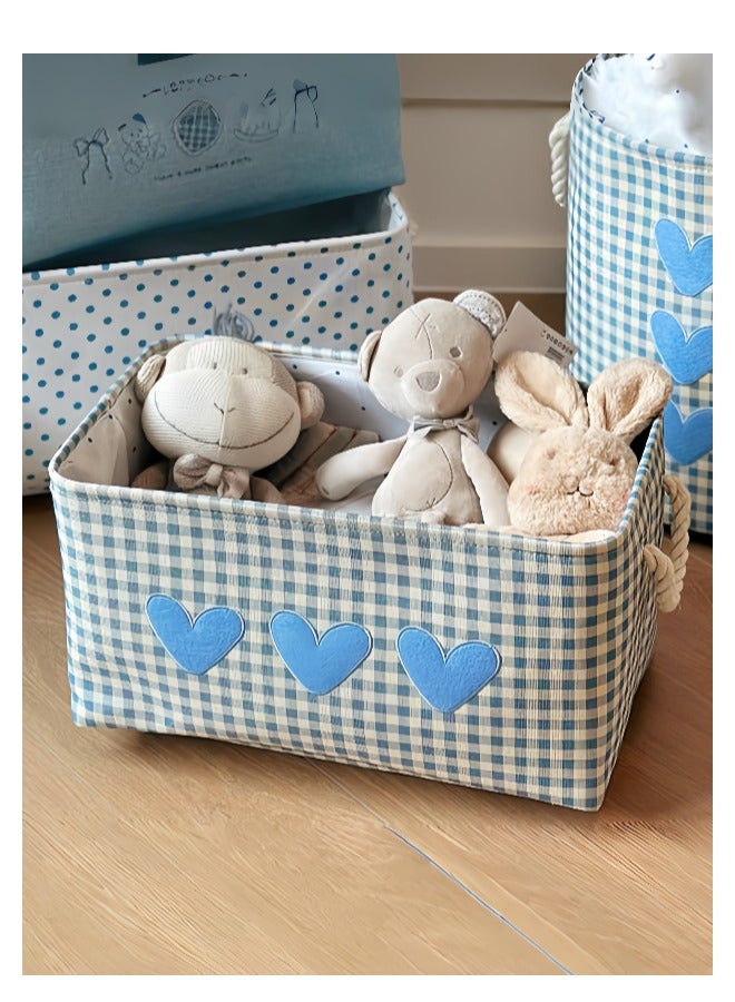 Paraphrase Foldable Large Capacity Storage Basket – Cute Blue Gingham Organizer for Clothes, Toys & Morethes, Toys & Miscellaneous Items - Image 2