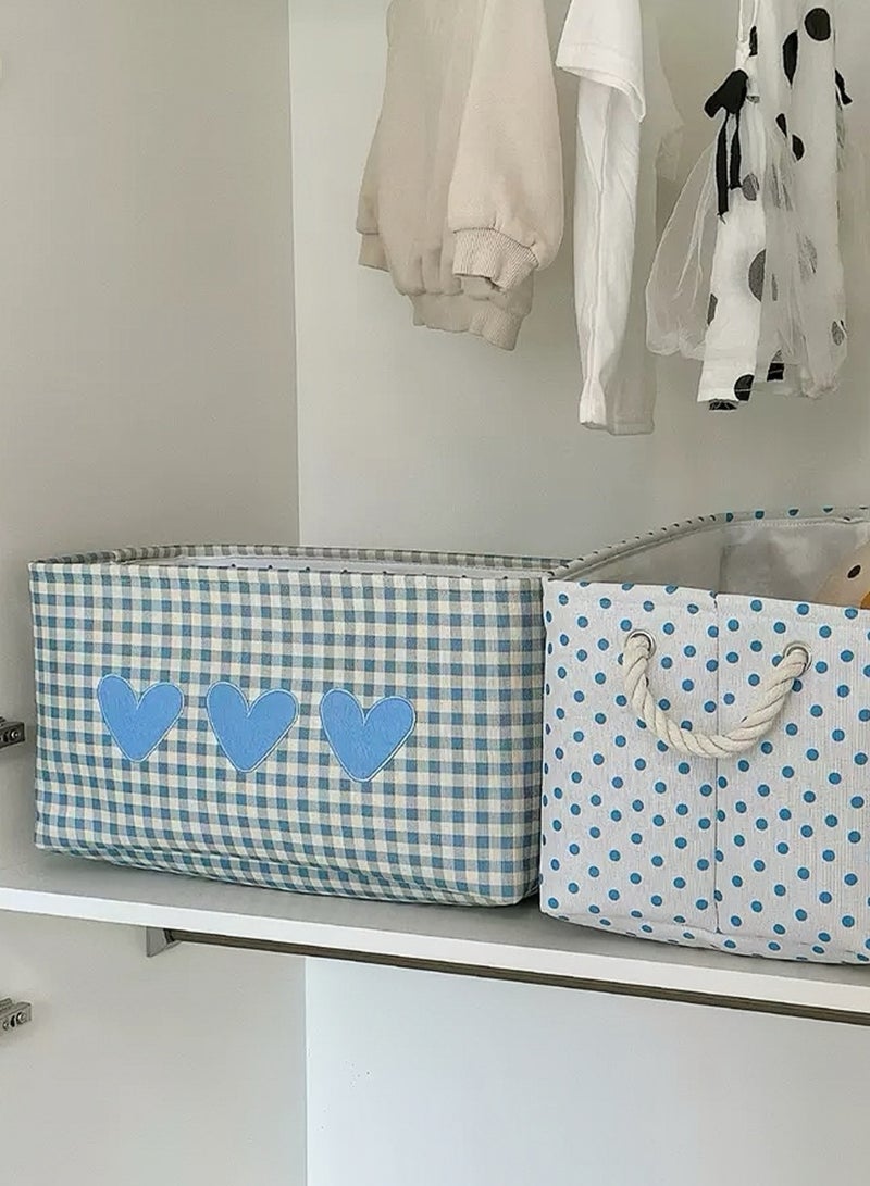 Paraphrase Foldable Large Capacity Storage Basket – Cute Blue Gingham Organizer for Clothes, Toys & Morethes, Toys & Miscellaneous Items - Image 3