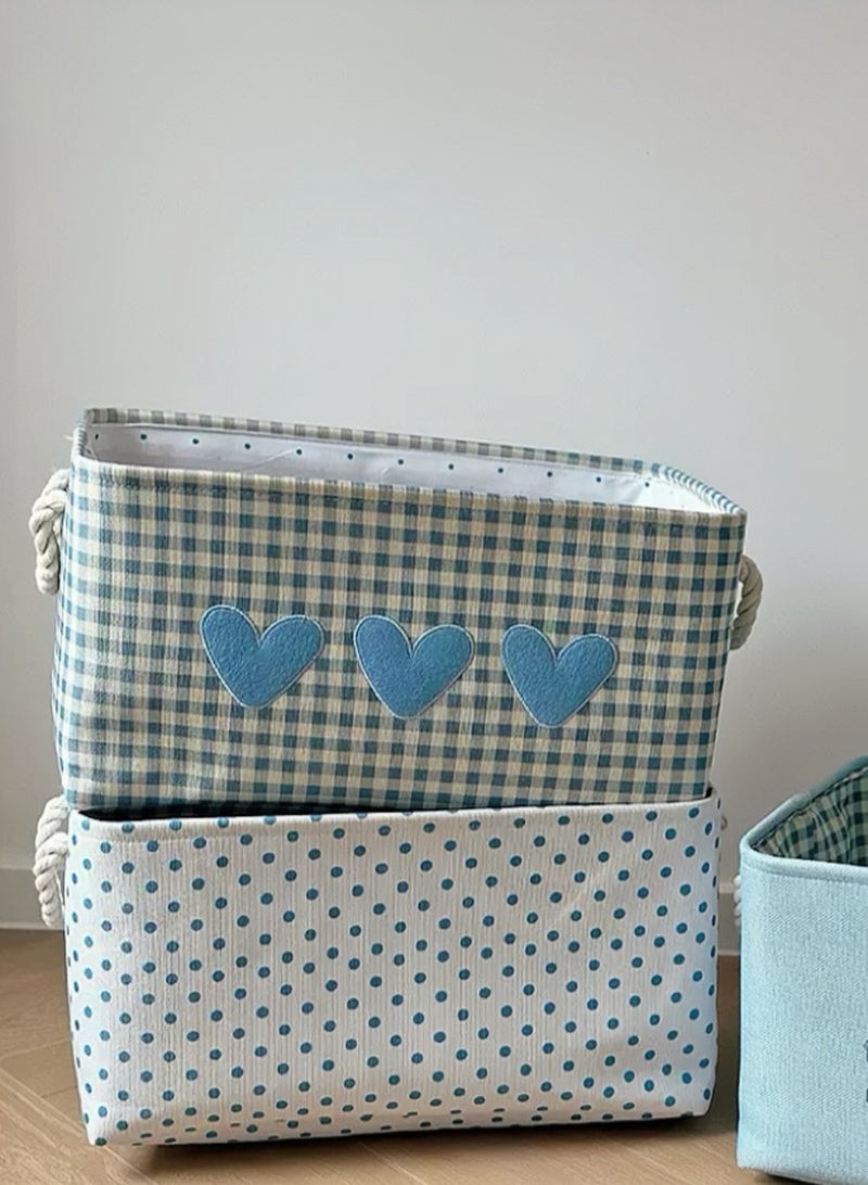 Paraphrase Foldable Large Capacity Storage Basket – Cute Blue Gingham Organizer for Clothes, Toys & Morethes, Toys & Miscellaneous Items - Image 4