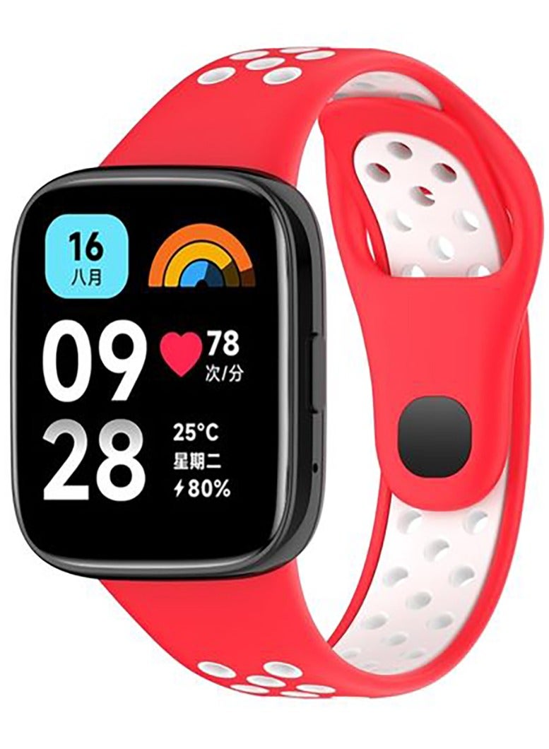 Xiaomi Redmi Watch Mi Watch Lite 3 Soft Silicone Replacement Strap With Amazing Design - Red / White