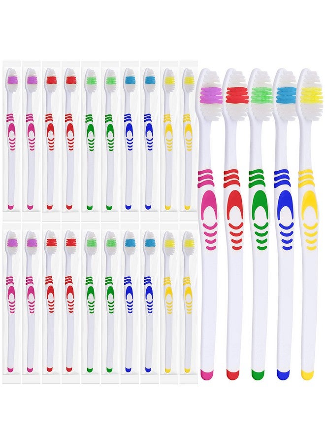 Lingito 25 Bulk Toothbrushes | Individually Wrapped | Manual Disposable Travel Toothbrush Set for Adults or Kids | Made with a Medium-Soft Large Head | Multi-Color | Travel Toiletry Oral Set - Image 1