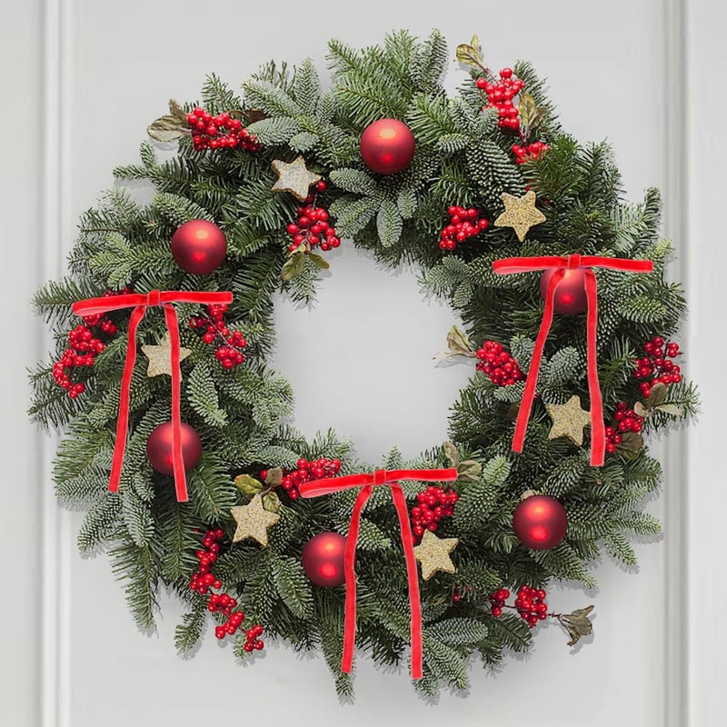 WICHOO Red Velvet Bows for Christmas Tree - 30Pcs Vintage Ribbon Bows for Tree Decorations, 3/8" Small Bows for Garland, Wreath, Fireplace, Door, Gift Wrapping, Holiday Decor (5 x 7 Inch) - Image 5