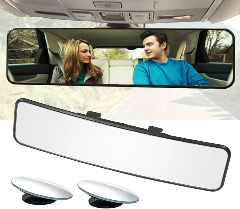 Kitbest Rear View Mirror, Universal 11.4 Inch Interior Clip On Panoramic Rearview Mirror to Reduce Blind Spot Effectively – Wide Angle – Convex – For Cars, SUV, Trucks (Bonus 2 PCS Blind Spot Mirrors) - Image 1
