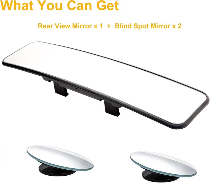 Kitbest Rear View Mirror, Universal 11.4 Inch Interior Clip On Panoramic Rearview Mirror to Reduce Blind Spot Effectively – Wide Angle – Convex – For Cars, SUV, Trucks (Bonus 2 PCS Blind Spot Mirrors) - Image 2