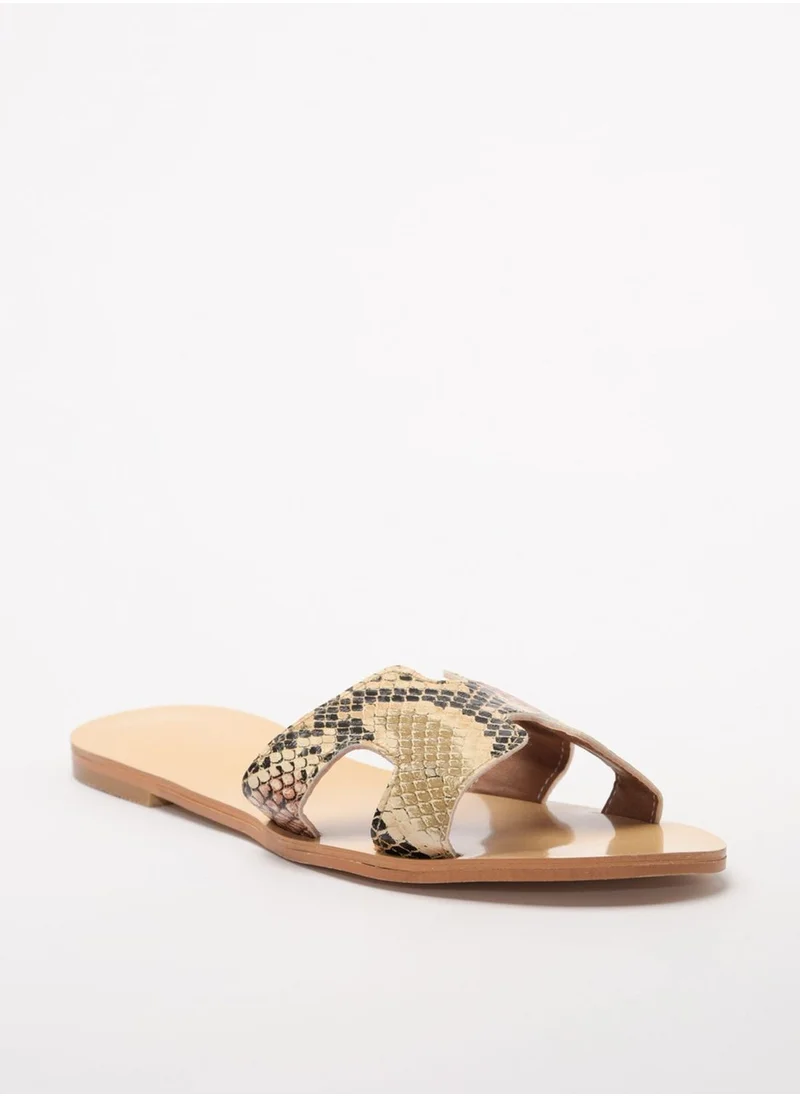 trendyol Snake Print Wide Strap Flat Sandal