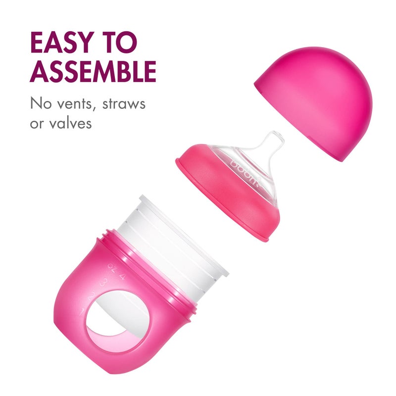 Boon Nursh Reusable Silicone Pouch Baby Bottles - Slow Flow Nipple - Silicone Baby Bottle Pouch and Nipple - Baby Feeding Essentials - Pink - 0-3 Months - 3 Count - 4 Ounce - Image 3