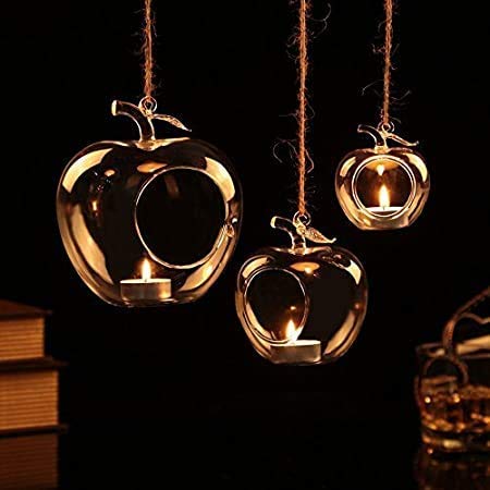 MAGICMOON MAGICMOON Glass Hanging Planter Apple Shape TEALIGHT Candle Holder Indoor Gardening Terrarium for Artificial Plants Transparent Set of 2 2 Pieces 5 Apple Terrarium  - Image 4