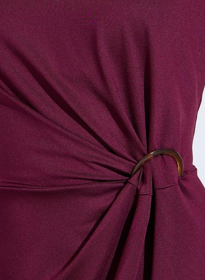 Styli Burgundy Solid Gathered Waist Detail Sleeveless A-Line maxi Dress - Image 4