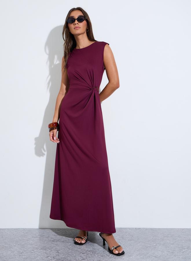 Styli Burgundy Solid Gathered Waist Detail Sleeveless A-Line maxi Dress - Image 1