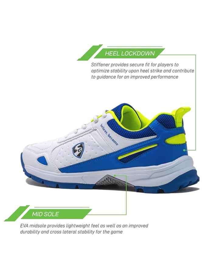 SG Club 6.0 Cricket Shoes for Men – White/Royal Blue/Lime, Size 7 – Lightweight & Comfortable - Image 4