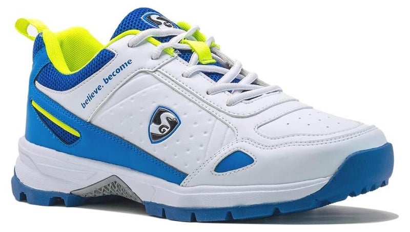 SG Club 6.0 Cricket Shoes for Men – White/Royal Blue/Lime, Size 7 – Lightweight & Comfortable - Image 1