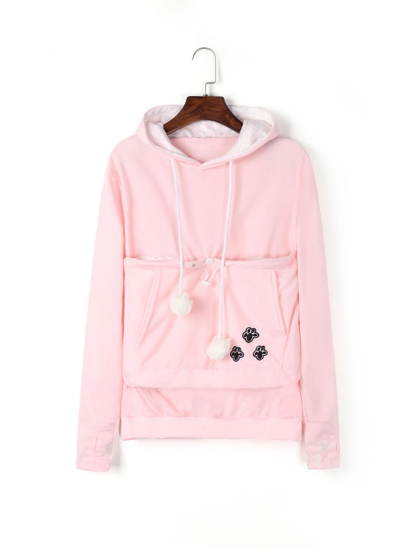 Foreign Trade Cross-border Explosions Embroidered Big Pocket Hooded Sweat Amazon Hot Autumn Thin Long Sleeve Womens Sweat Pink