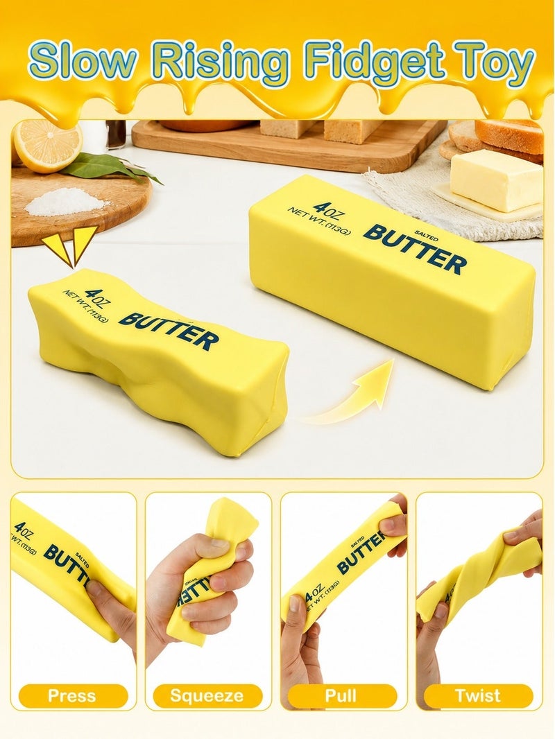 O2. Yellow Butter Stick Squishy Toy, Realistic 4 oz 113 g Slow Rising Fidget Toy, Soft Handheld Sensory Squeeze Toy for Press, Squeeze, Pull and Twist Play, Food-Inspired Stress Relief Novelty Desk Toy for Kids Ages 3+ - Image 3