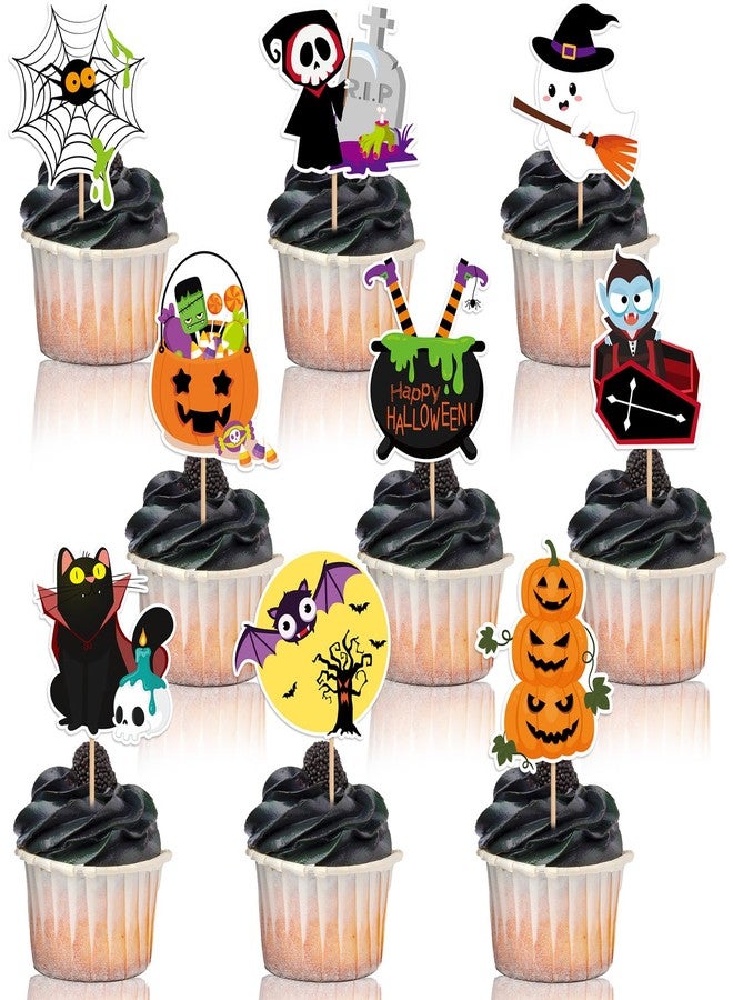 SANNIX 72 Pcs Halloween Cupcake Toppers Food Picks Pumpkin Bat Ghost Toothpicks for Halloween Decorations Birthday Party Decor Supplies Cake Food Appetizer Decor - Image 1