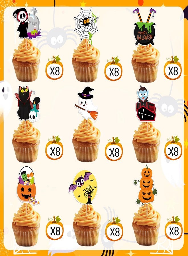 SANNIX 72 Pcs Halloween Cupcake Toppers Food Picks Pumpkin Bat Ghost Toothpicks for Halloween Decorations Birthday Party Decor Supplies Cake Food Appetizer Decor - Image 3