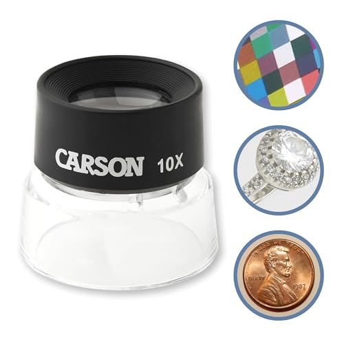 Carson LumiLoupe 10X Power Black/Clear Stand Magnifier, Ambient Light, 1.0 inch Lens Diameter, 2.0 inch Base Diameter, 2.0 x 1.75 x 2.0 inches, 0.05 kg - Image 1