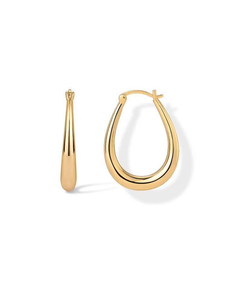 PAVOI 14K Yellow Gold Plated 925 Sterling Silver Posts Oval Chunky Hoop Earrings for Women - Trendy Statement Thick Gold Hoops - Lightweight Dangle Earrings - Image 1