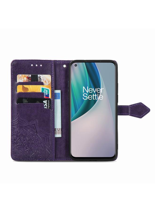 اس-توب جراب لهاتف OnePlus Nord N10 5G، جراب جلدي قلاب أفقي منقوش بنقشة زهرة ماندالا - Image 3