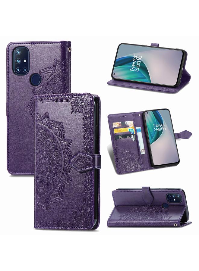 اس-توب جراب لهاتف OnePlus Nord N10 5G، جراب جلدي قلاب أفقي منقوش بنقشة زهرة ماندالا - Image 1