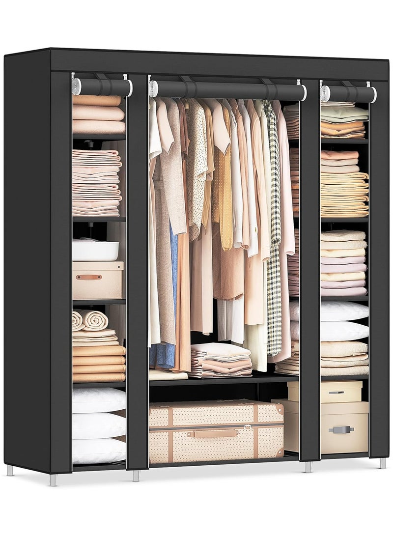 أصلي ب د خزانة ملابس محمولة (دولاب ملابس) لتنظيم وتخزين الملابس مع خزانة ملابس من القماش غير المنسوج، قوية ومتينة للغاية وسريعة وسهلة التجميع من اسول بي دي 150 x 175 x 45 (أسود) - Image 1